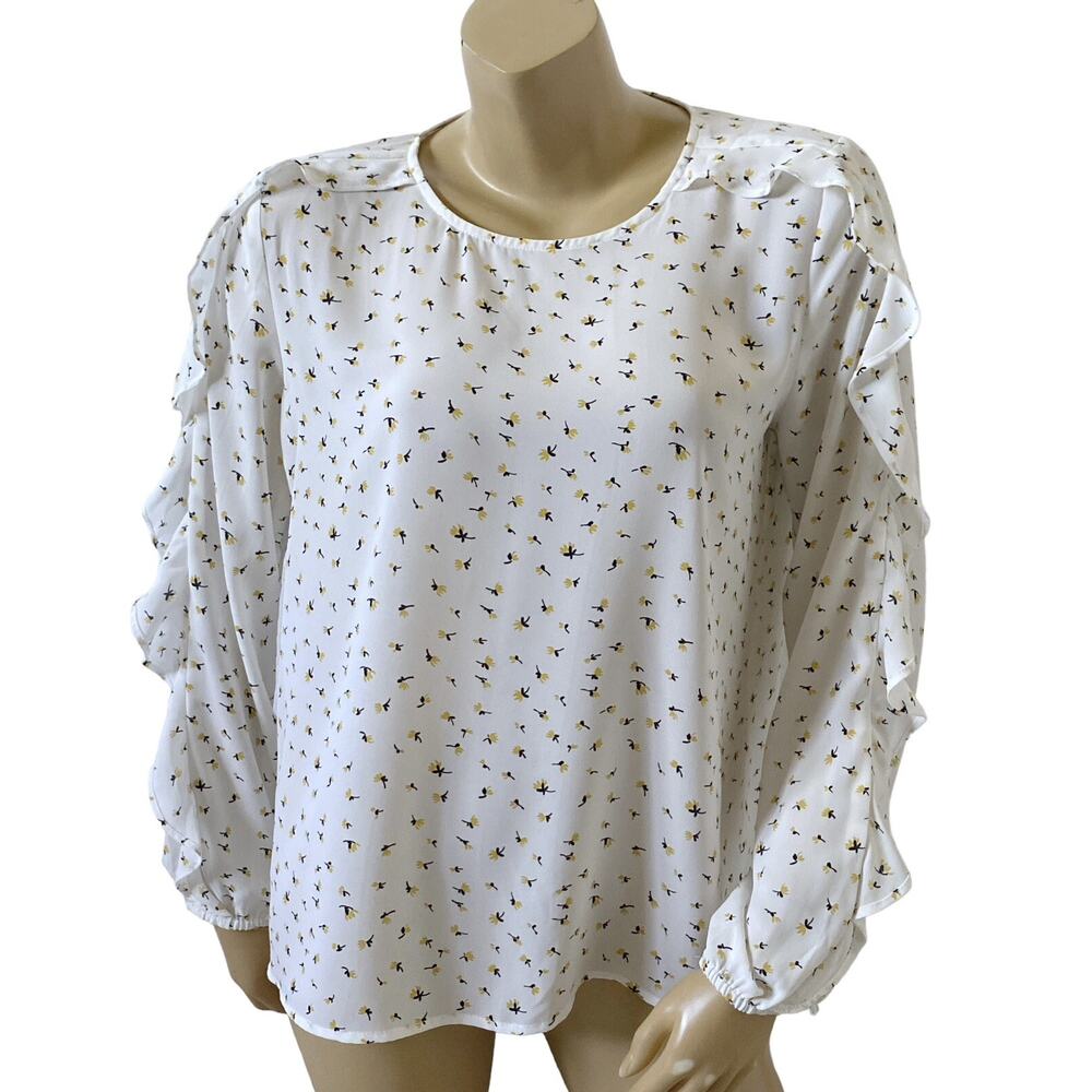Ann Taylor Loft Petite PM Floral Ruffle Sleeve Blouse